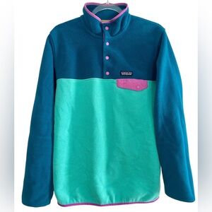 Patagonia Synchilla Snap-T Pullover Women's Large Teal/Pink Colorblock Like New